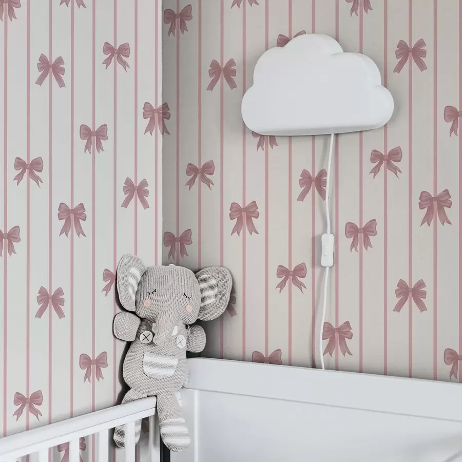 wall murals Pink bows on vertical stripes on light background a01162