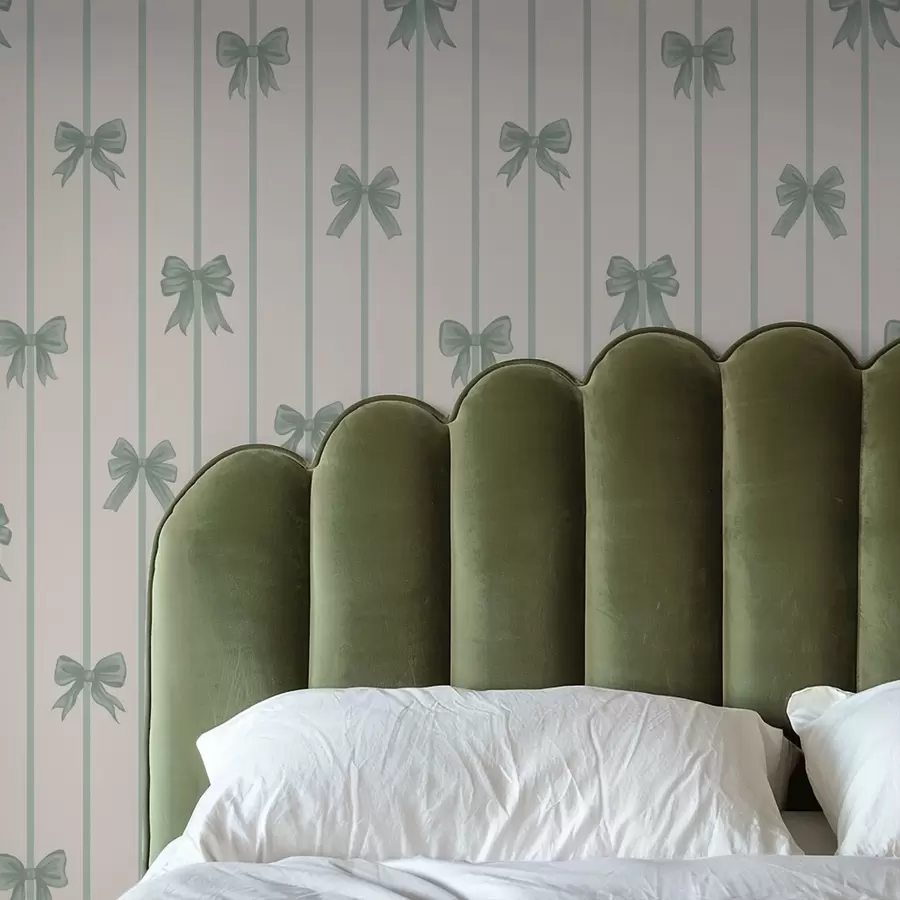 wall murals Green bows on striped beige background a01162v1