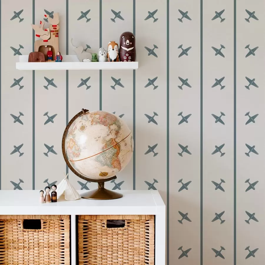 wall murals Airplanes in striped pattern with blue accents a01169