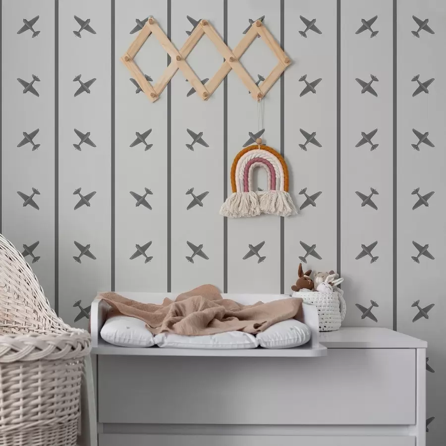 wall murals Airplanes in striped pattern with gray tones a01169v2