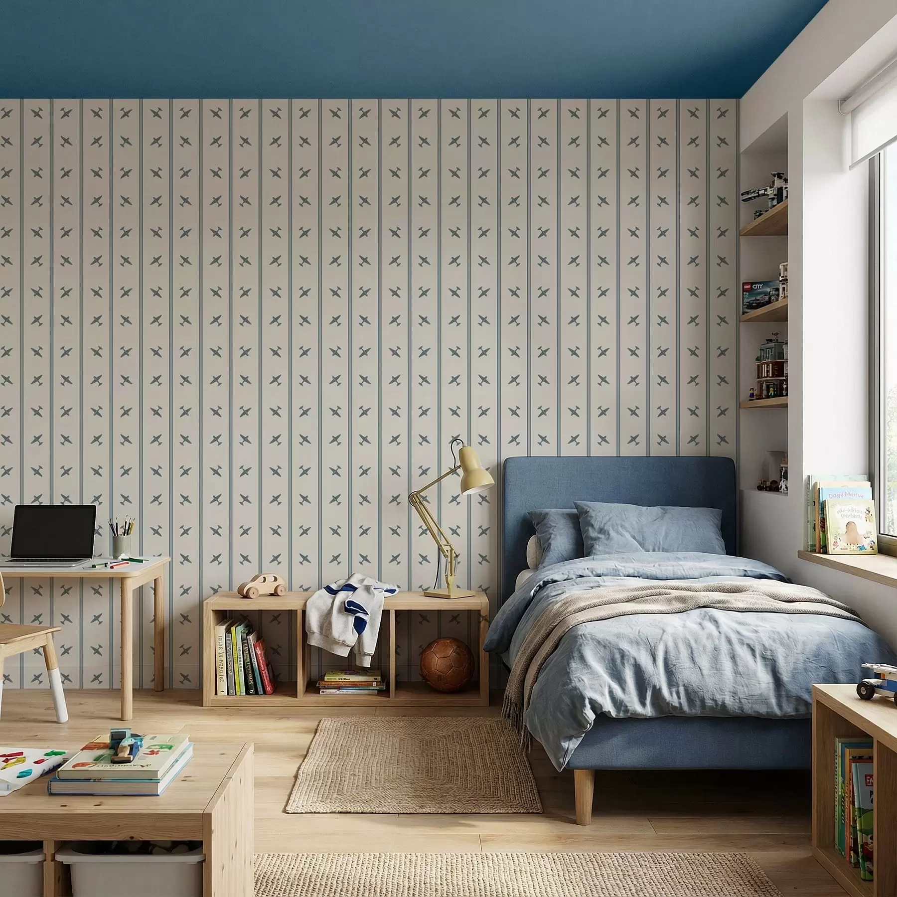 wall murals Airplanes in striped pattern with blue stripes a01170