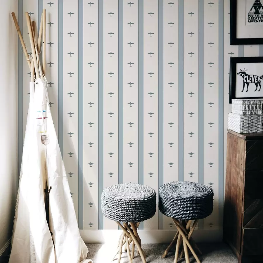 wall murals Small airplanes in stripes on blue background a01171