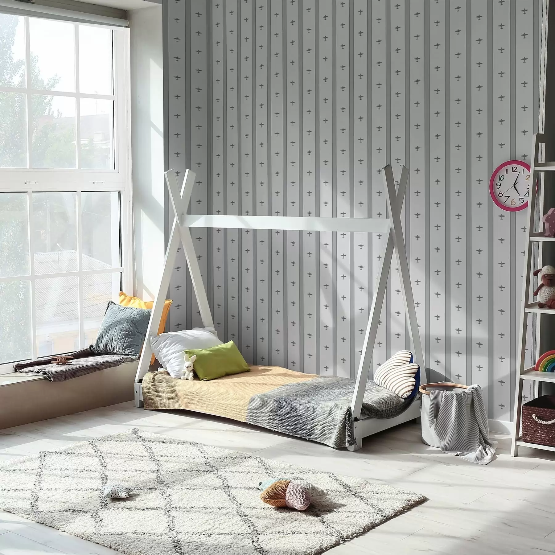wall murals Small airplanes in stripes on gray background a01171v1