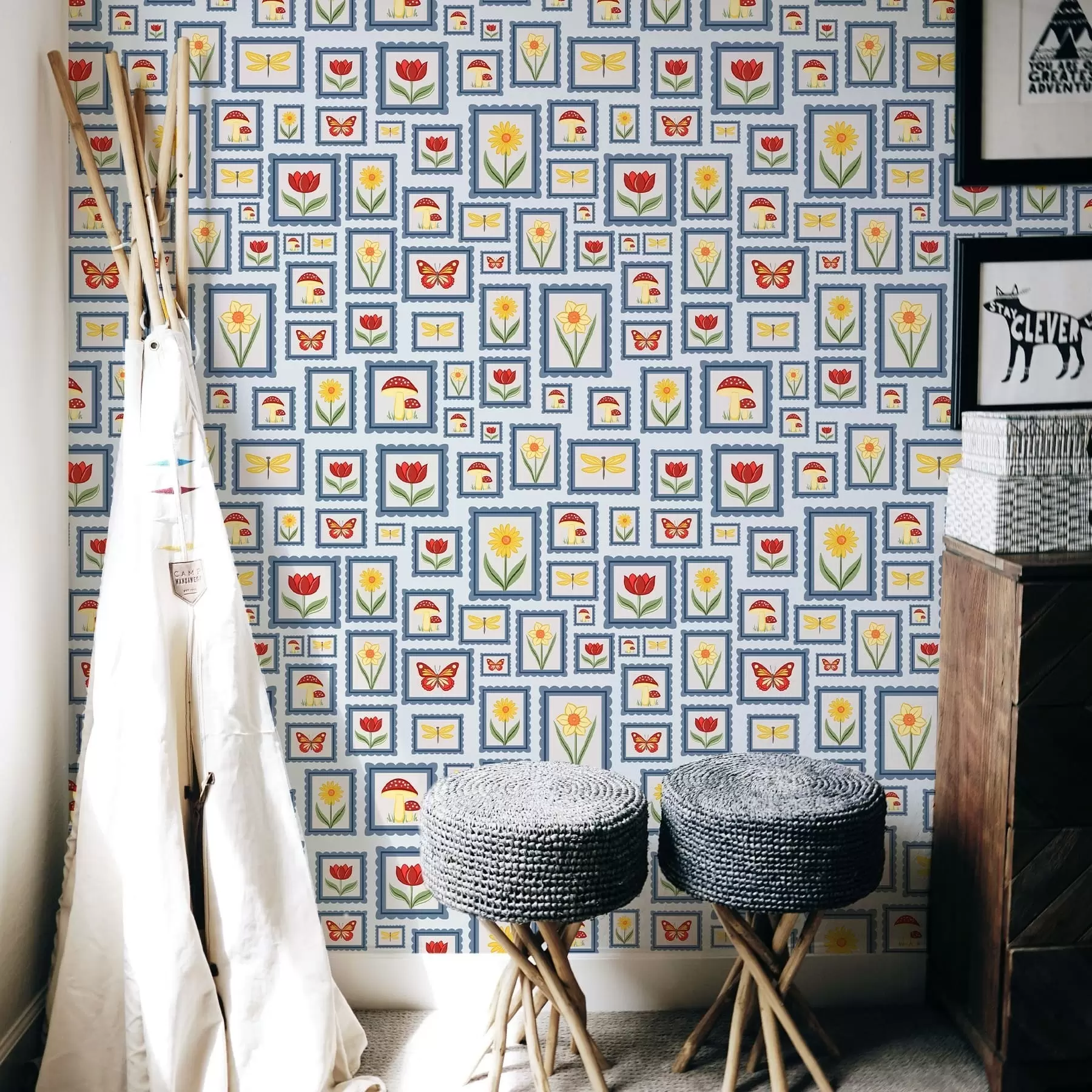 wall murals Framed illustrations on blue background a01176