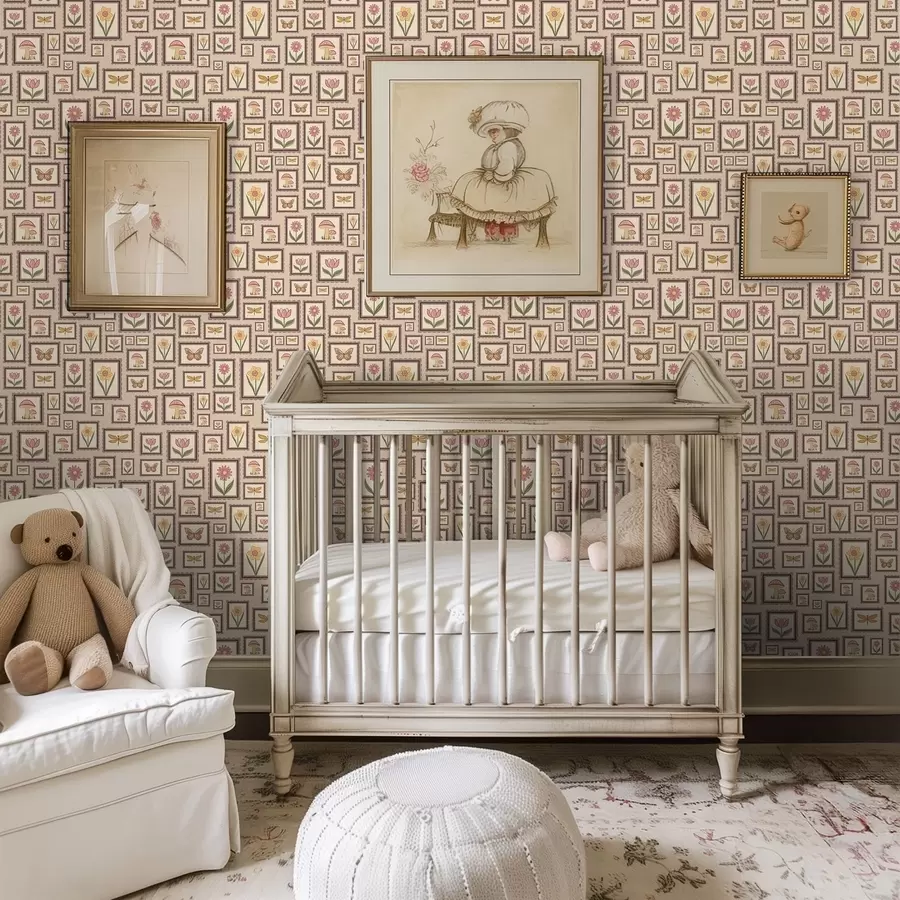 wall murals Framed illustrations in warm beige tones a01176v2