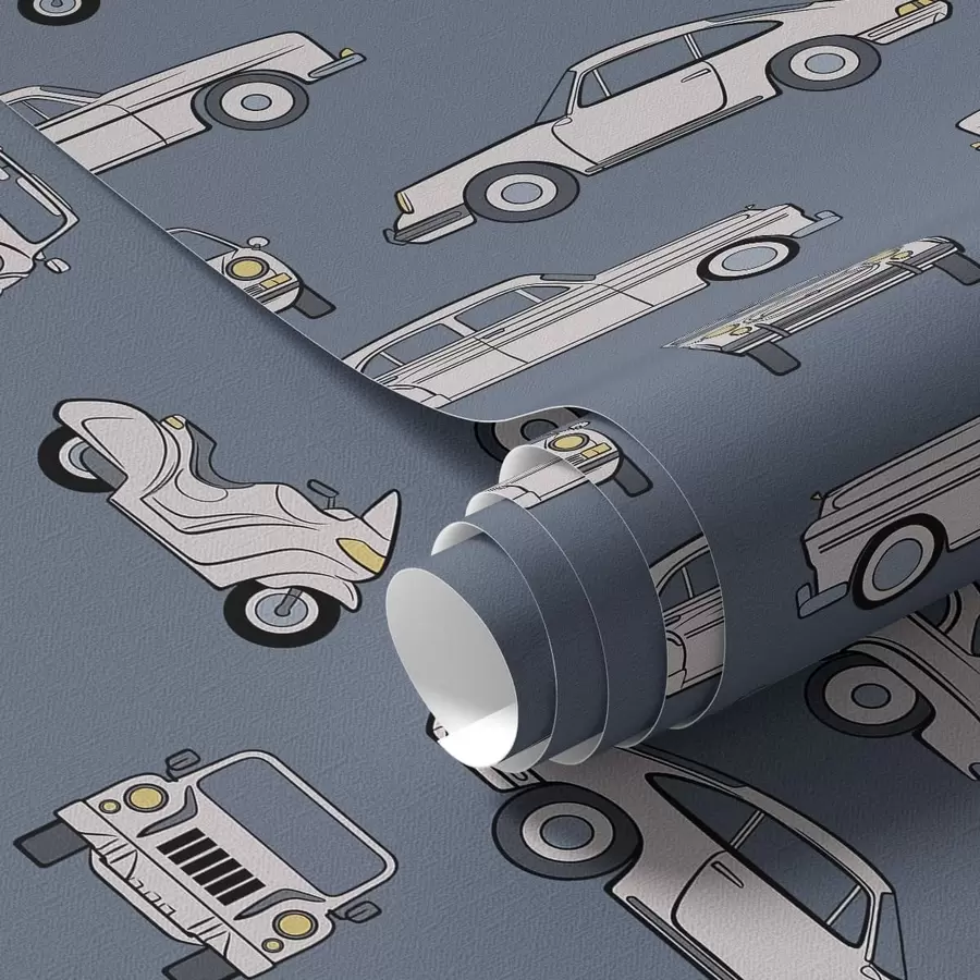 wall murals Retro cars and scooters on blue background a01178
