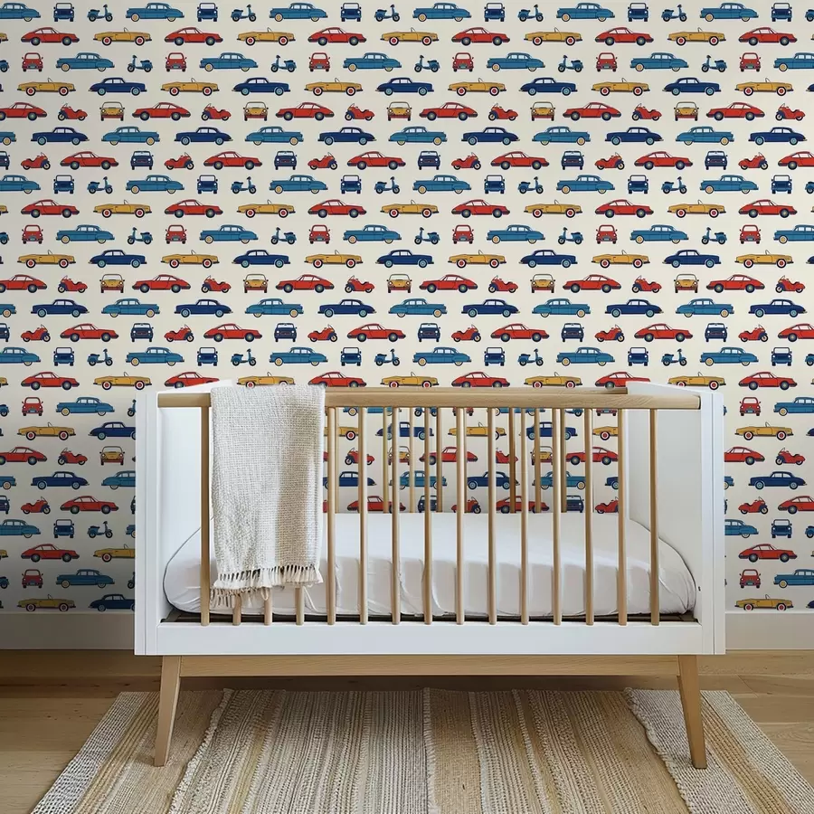 wall murals Bright retro cars and scooters a01178v2