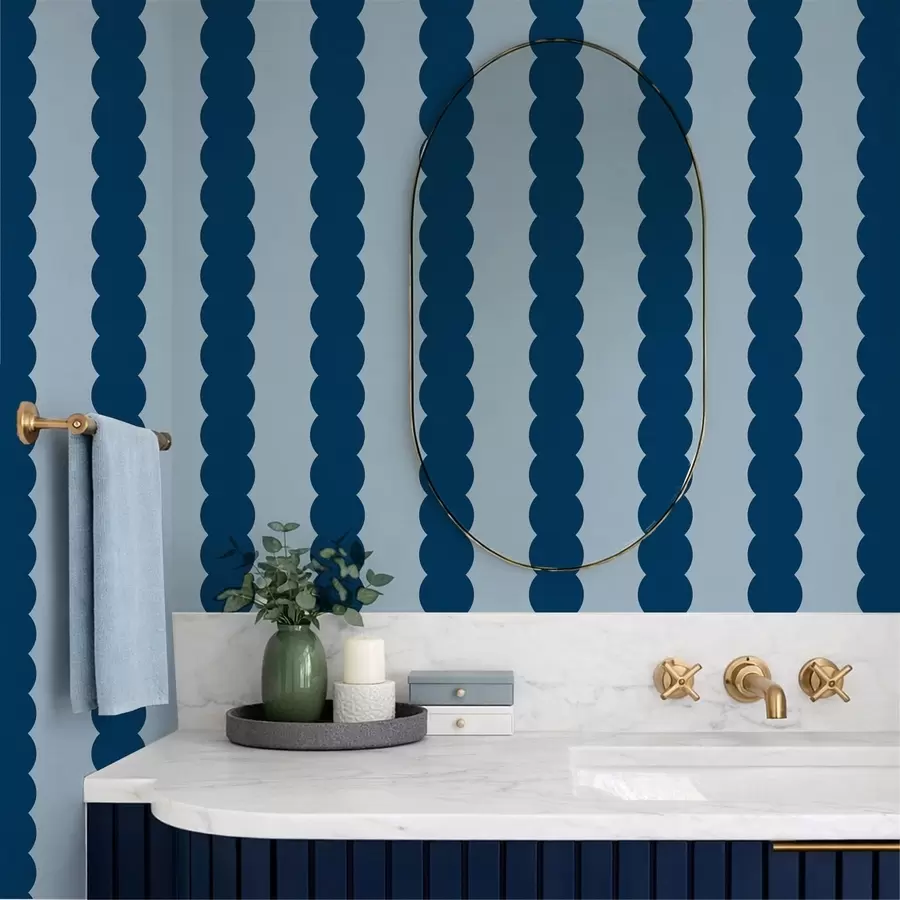 wall murals Dark blue wavy stripes in Minimalism style a01182v3