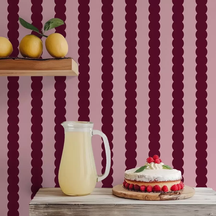 wall murals Burgundy wavy stripes in Minimalism style a01182v5