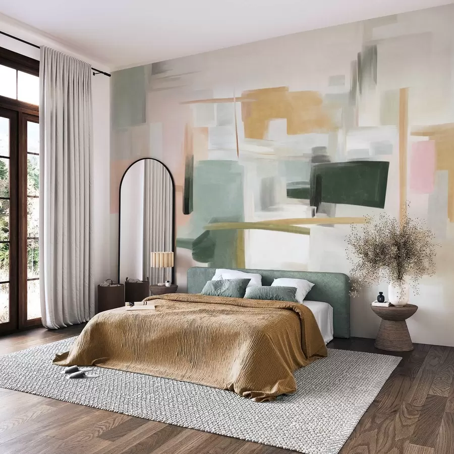 wall murals Abstract minimalist painting style with soft pastel colors, geometric shapes and lines w09828