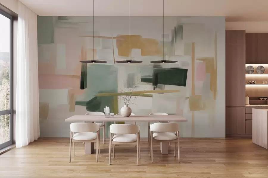 wall murals Abstract minimalist painting style with soft pastel colors, geometric shapes and lines w09828