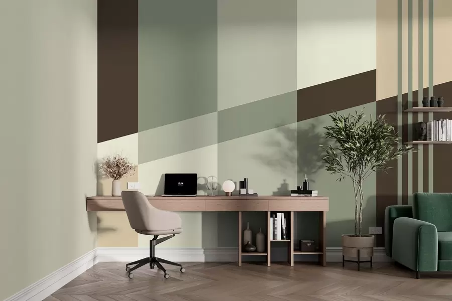 wall murals Understated geometric designs in shades of olive, beige and brown w05390