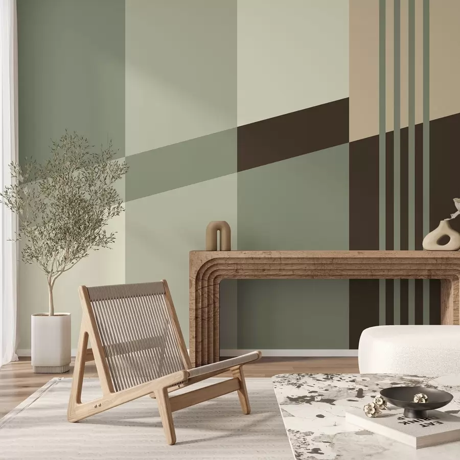 wall murals Understated geometric designs in shades of olive, beige and brown w05390