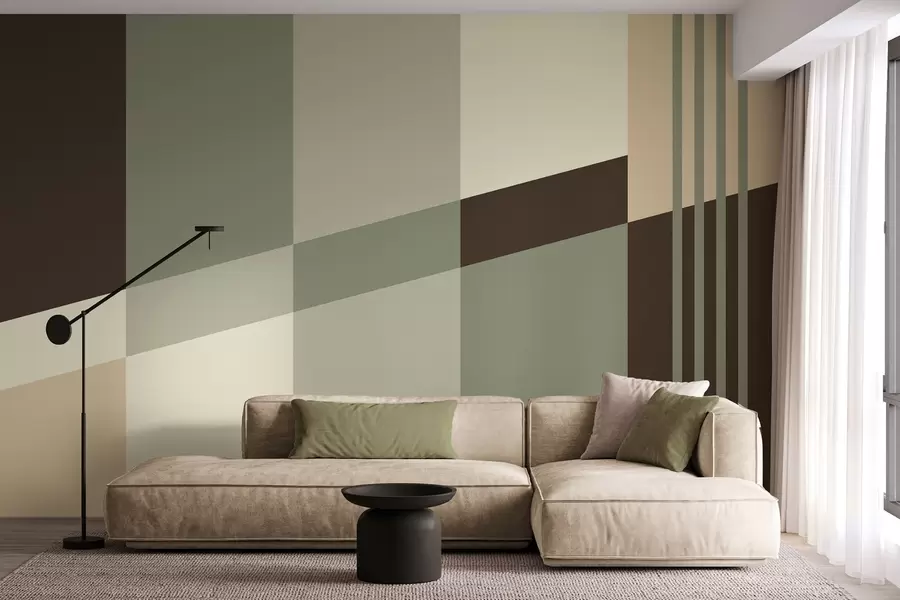 wall murals Understated geometric designs in shades of olive, beige and brown w05390
