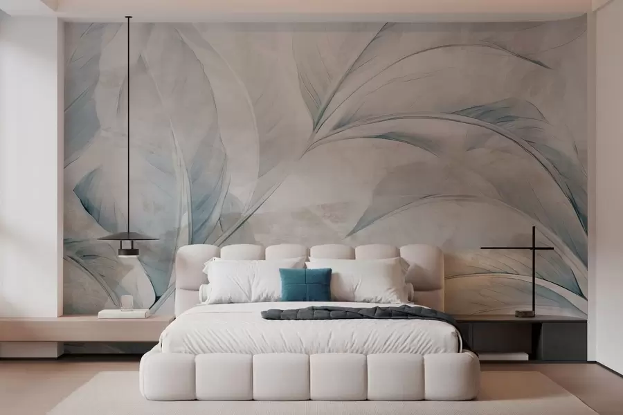 wall murals Leaves on concrete wall w05440