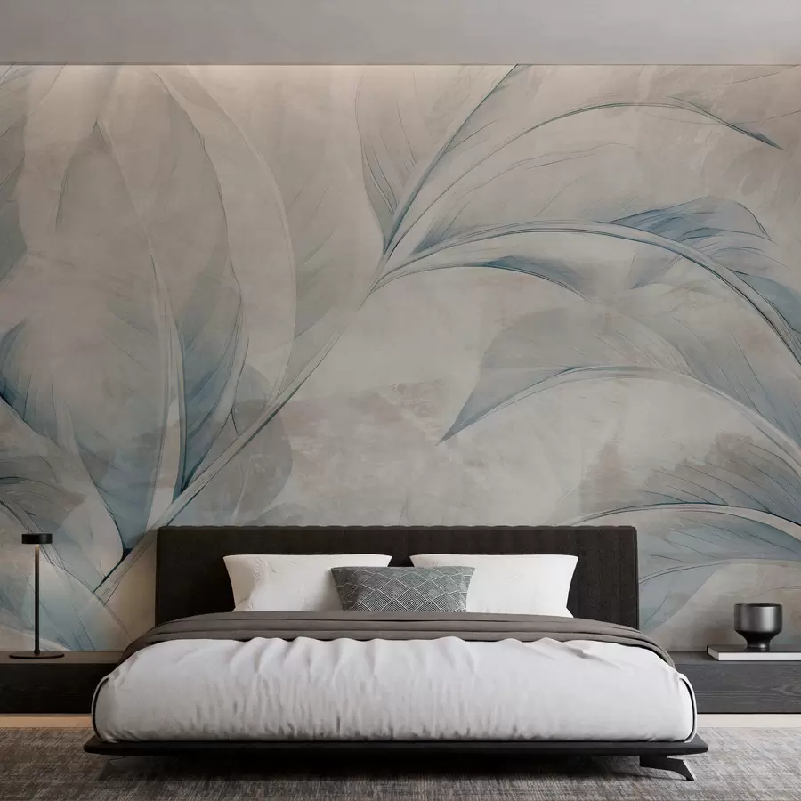 wall murals Leaves on concrete wall w05440