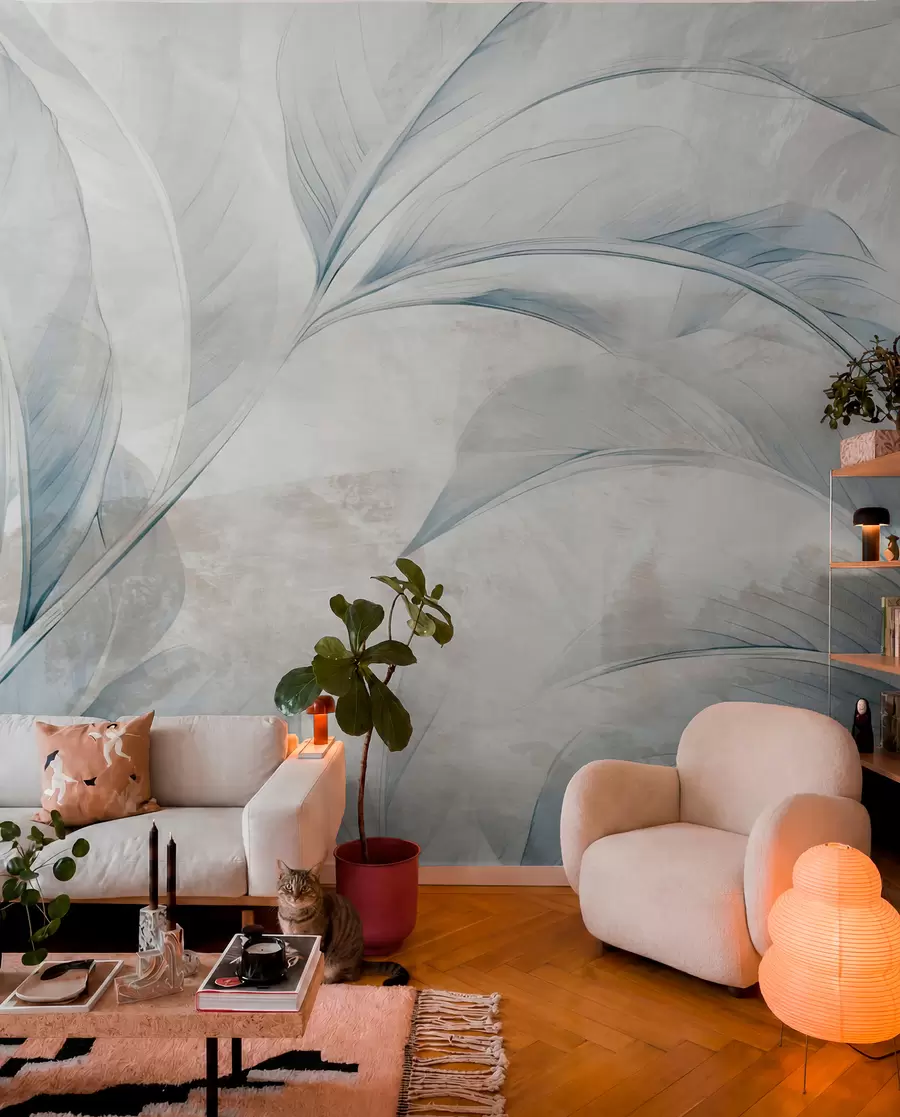 wall murals Leaves on concrete wall w05440