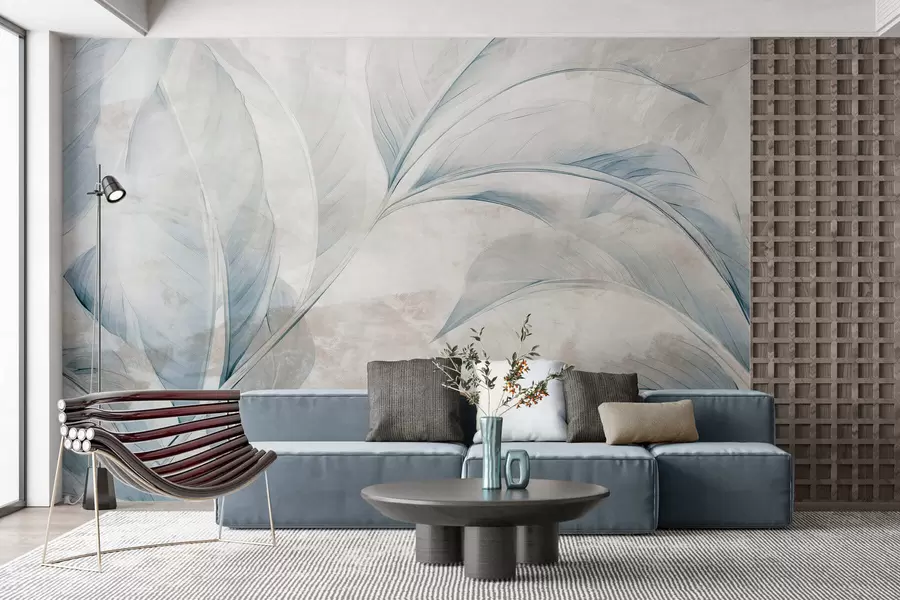 wall murals Leaves on concrete wall w05440