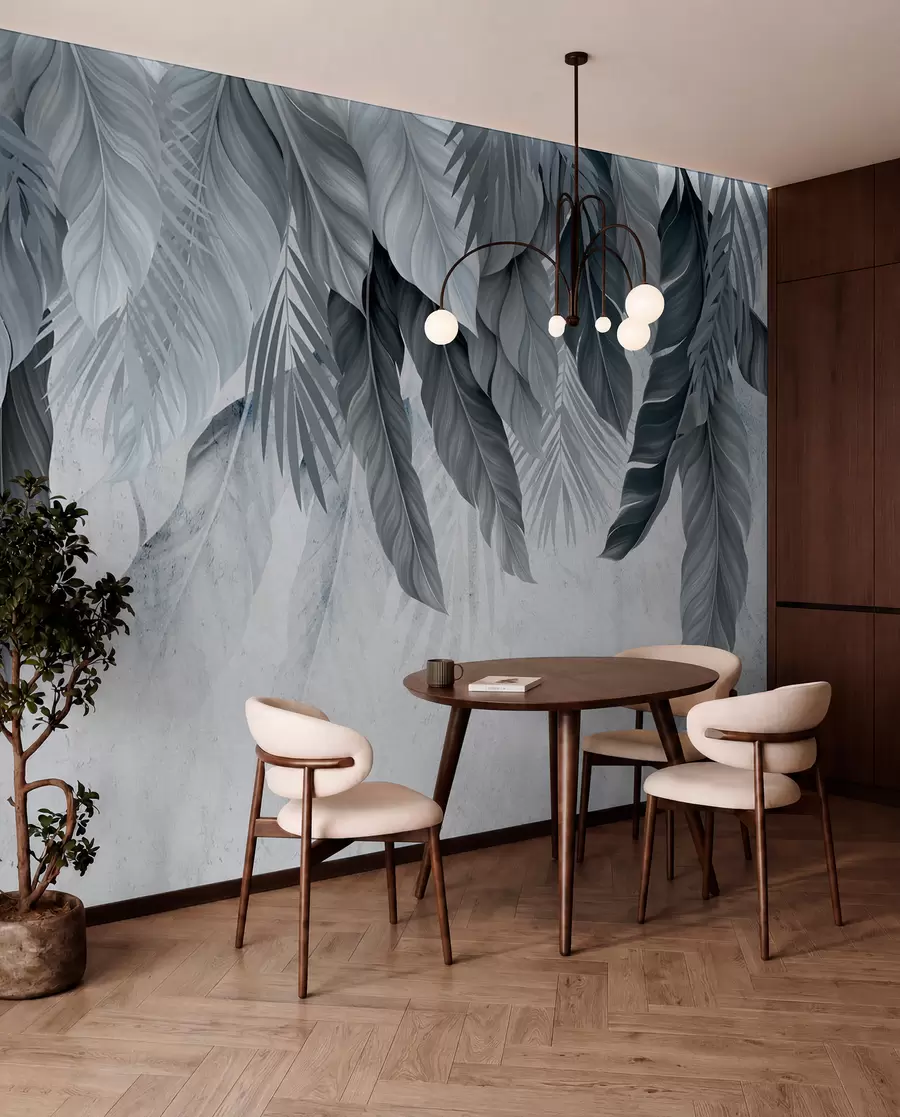 wall murals Tropical hanging leaves on concrete w05521v1