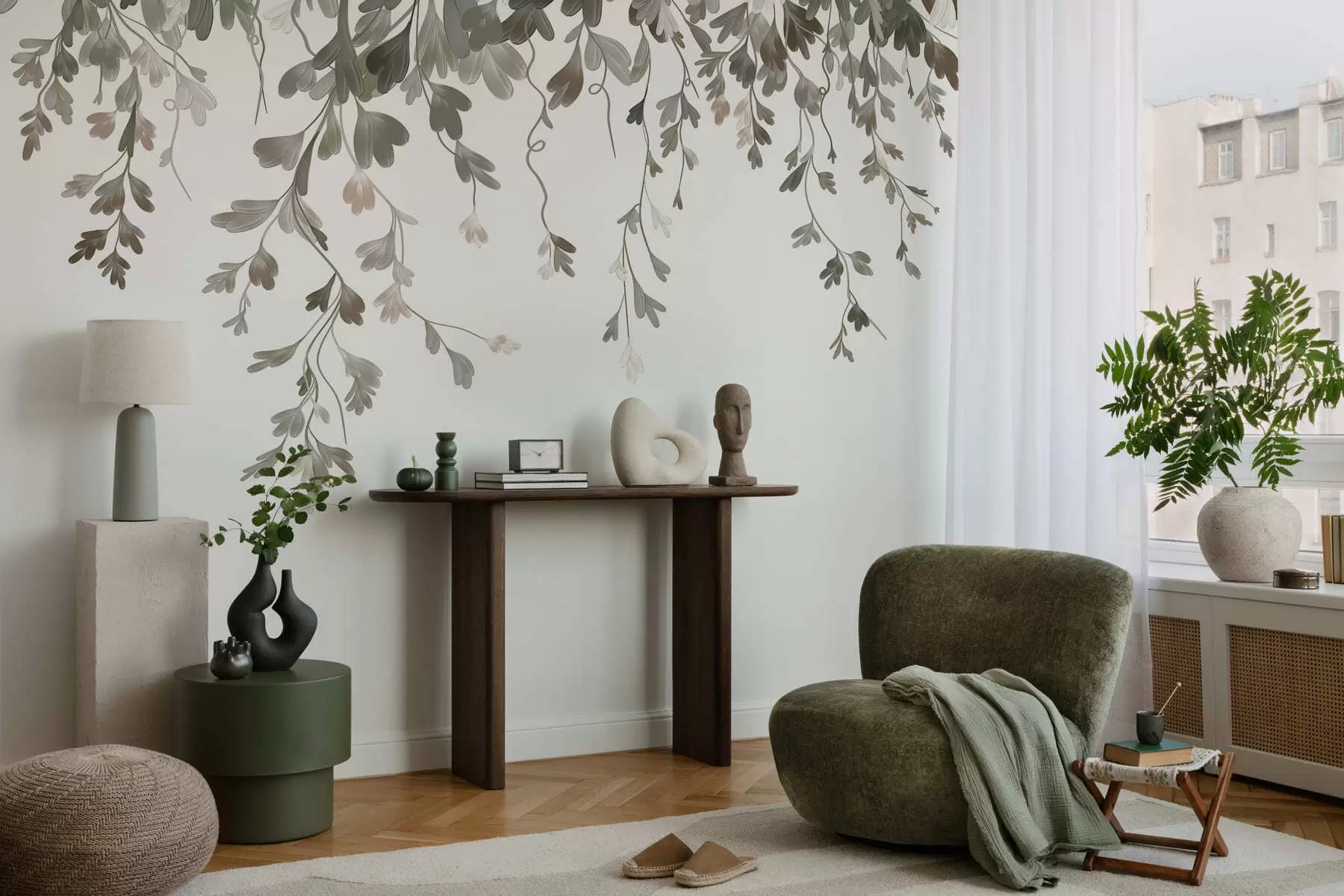 wall murals Delicate hanging leaves w05526