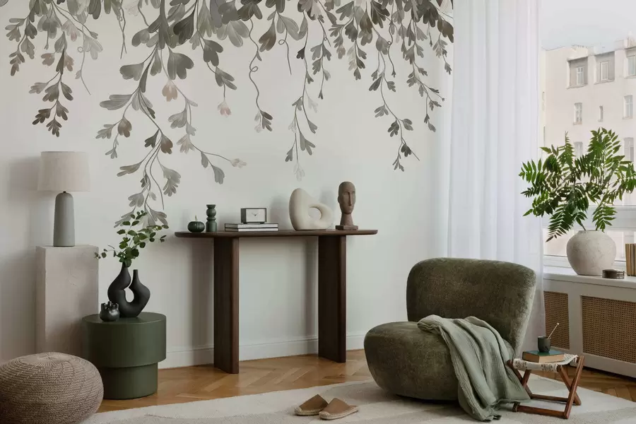 wall murals Delicate hanging leaves w05526