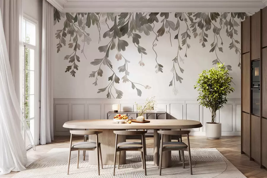 wall murals Delicate hanging leaves w05526