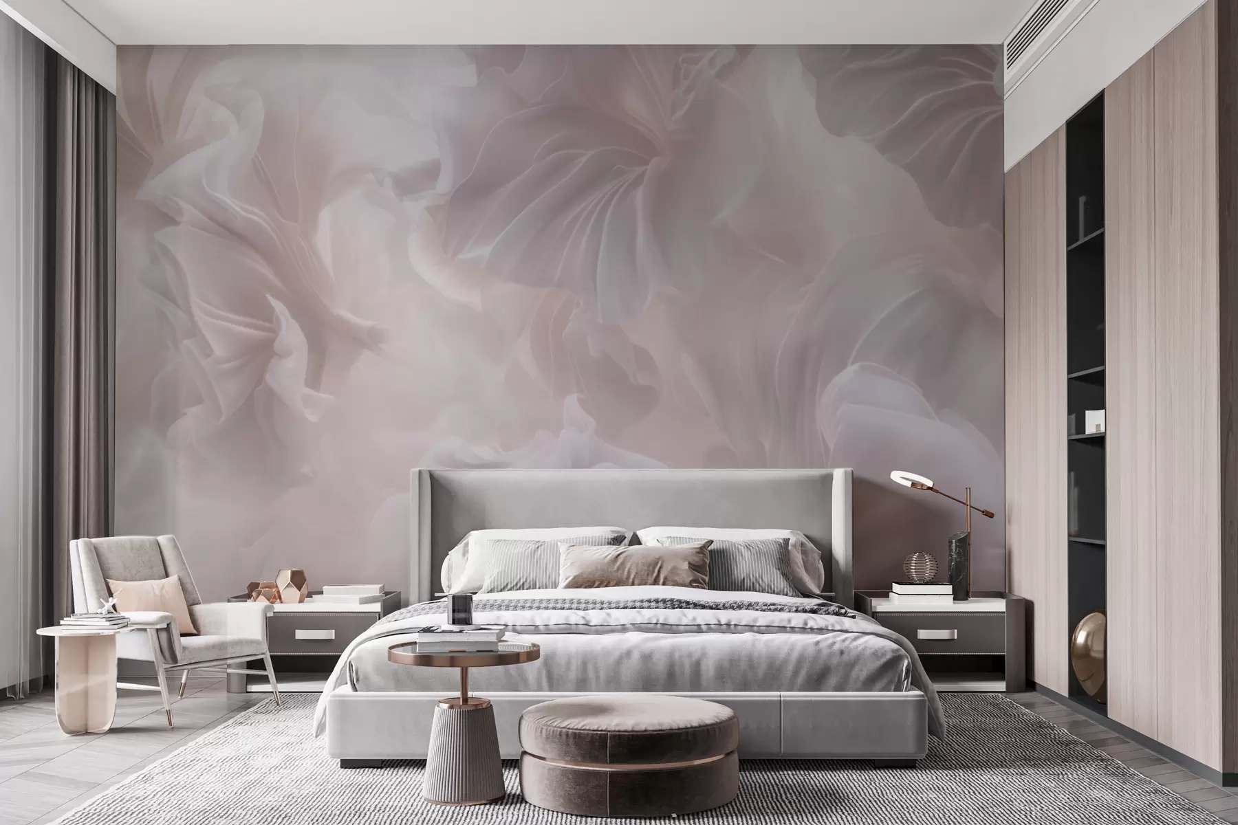 wall murals Abstract floral forms with flowing petals in pastel shades w09841