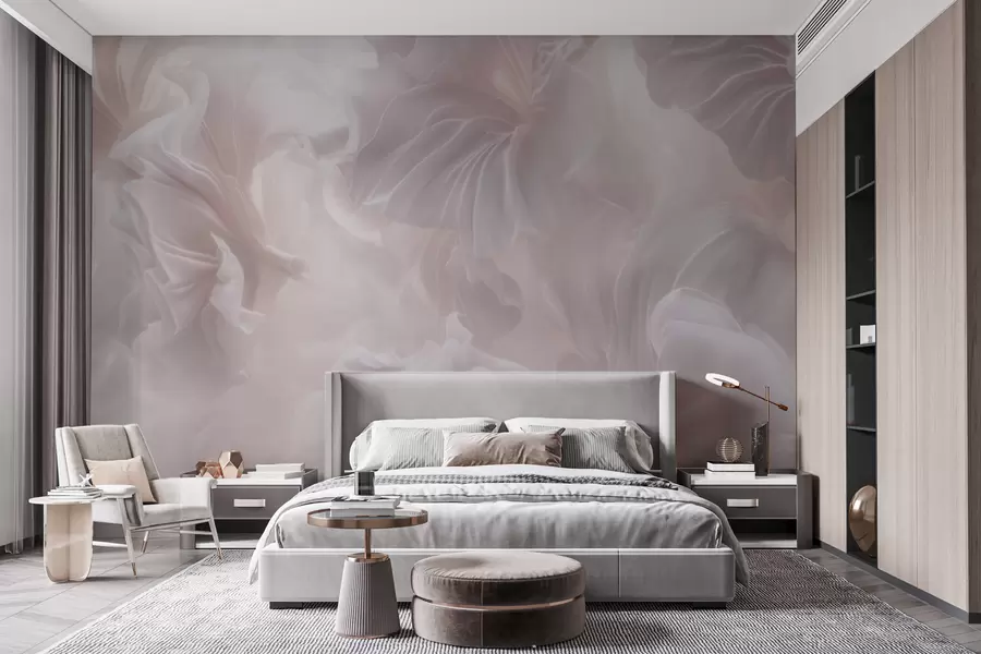 wall murals Abstract floral forms with flowing petals in pastel shades w09841