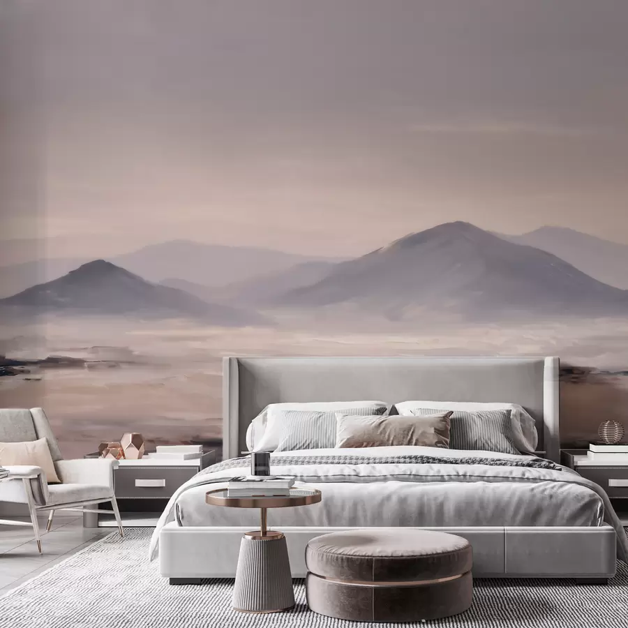 wall murals A misty mountain landscape with soft transitions of light and air, with a mask-like effect w09844