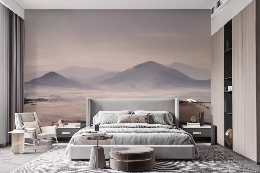 wall murals A misty mountain landscape with soft transitions of light and air, with a mask-like effect w09844