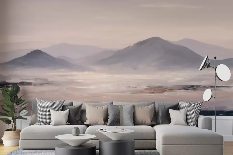 wall murals A misty mountain landscape with soft transitions of light and air, with a mask-like effect w09844
