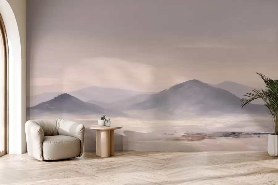 wall murals A misty mountain landscape with soft transitions of light and air, with a mask-like effect w09844