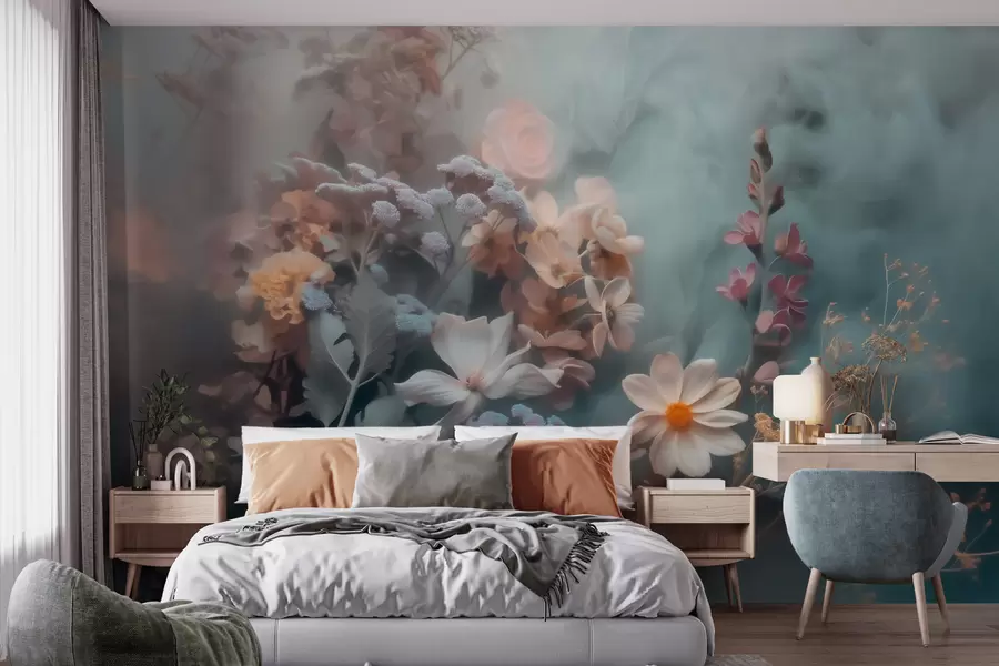 wall murals A dreamy composition of wildflowers in a light haze of pastel tones w09846
