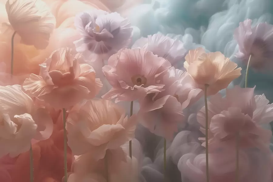 wall murals Airy flowers with translucent petals in soft morning light w09847