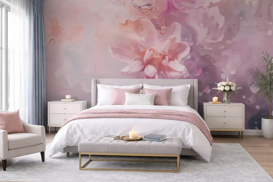 wall murals An abstract composition with a flower and soft pink washes in watercolor style w09859