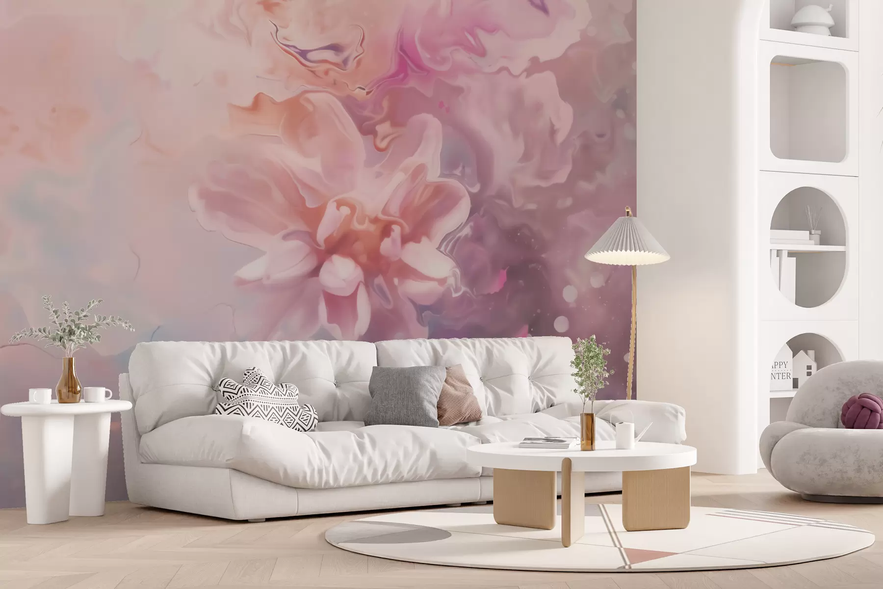wall murals An abstract composition with a flower and soft pink washes in watercolor style w09859