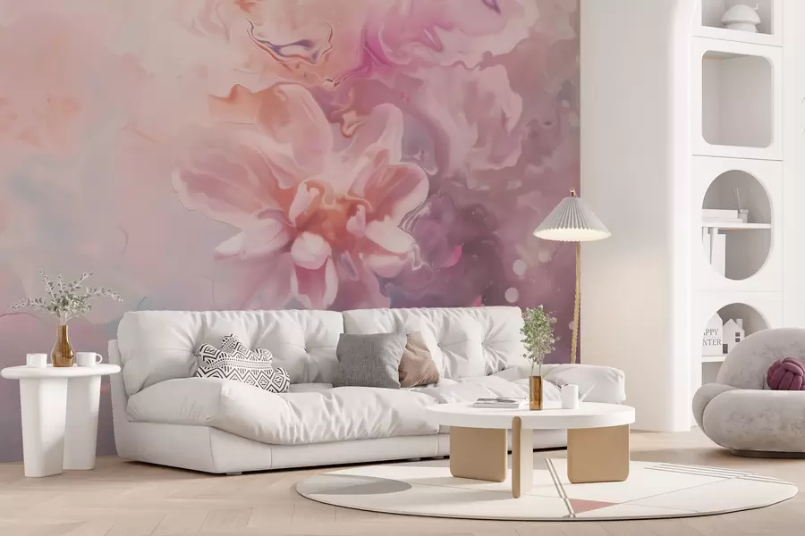 wall murals An abstract composition with a flower and soft pink washes in watercolor style w09859