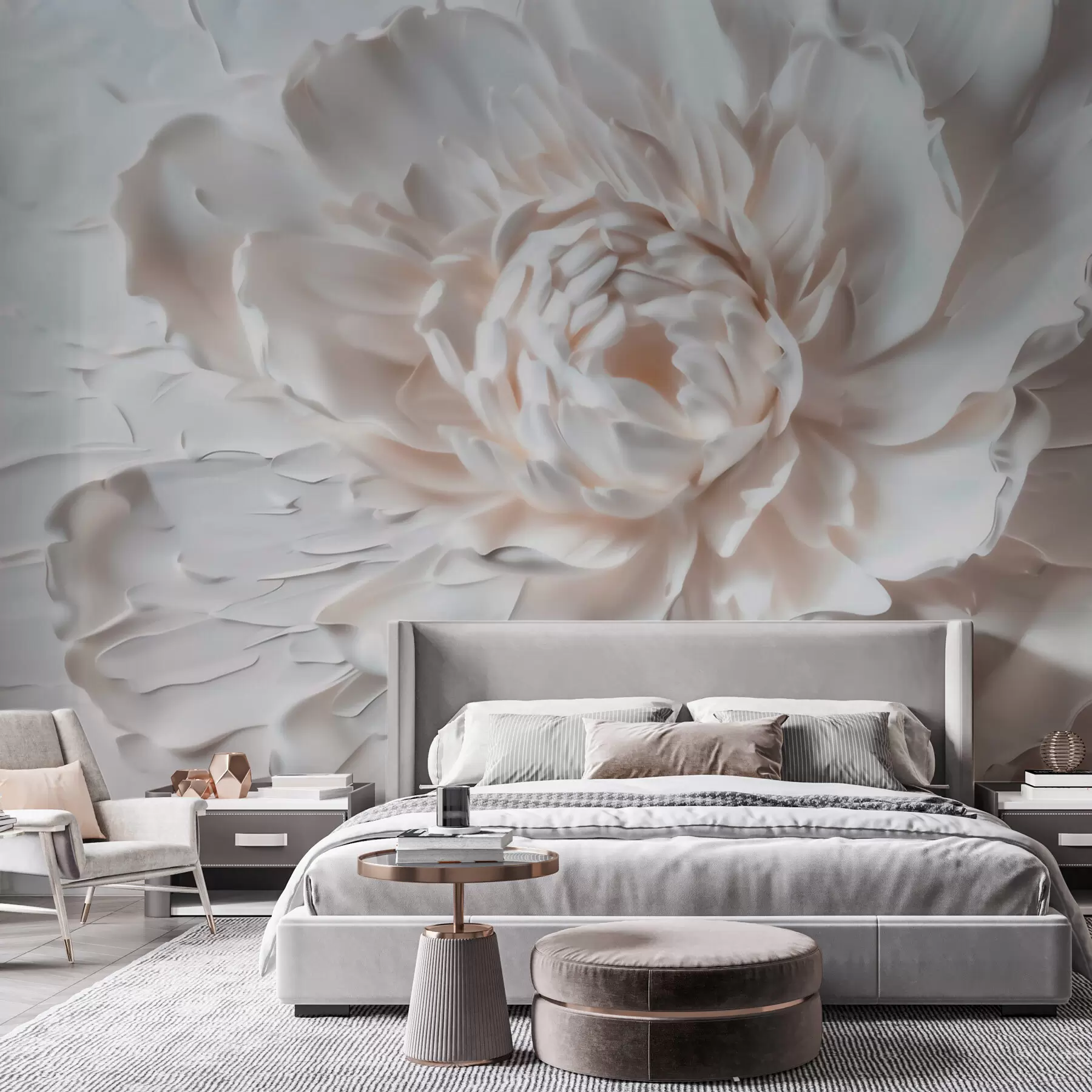 wall murals A delicate bas-relief flower with smooth petals in light tones w09861
