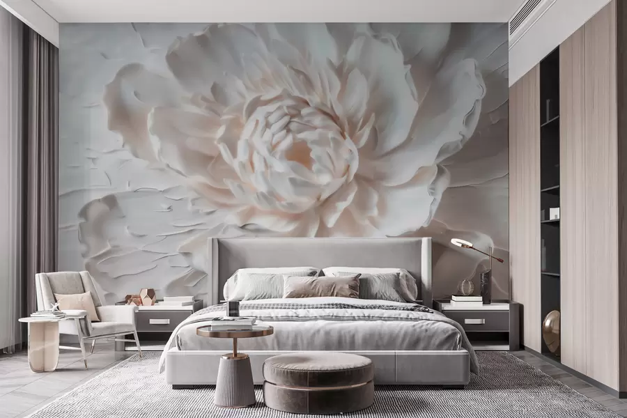 wall murals A delicate bas-relief flower with smooth petals in light tones w09861
