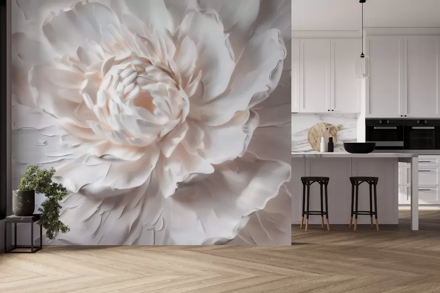 wall murals A delicate bas-relief flower with smooth petals in light tones w09861