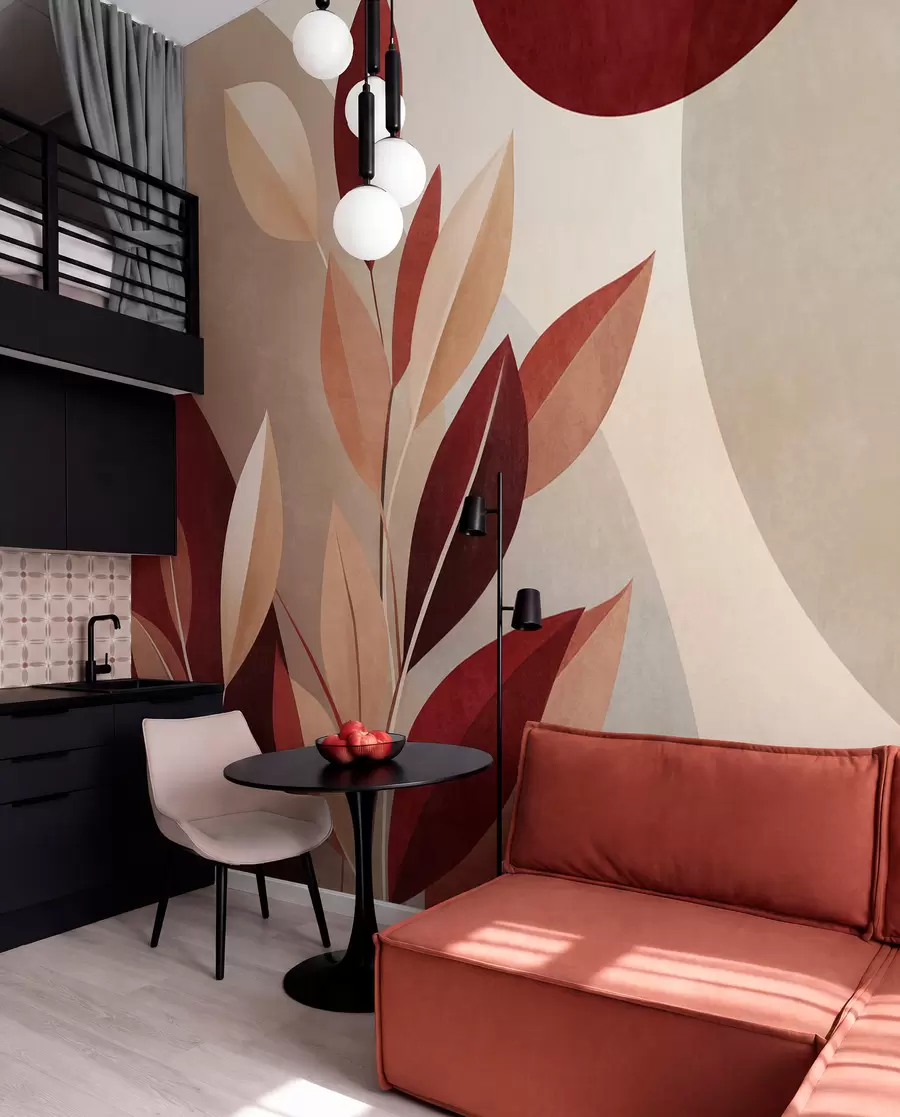 wall murals Bordeaux Leaf Collage w09829