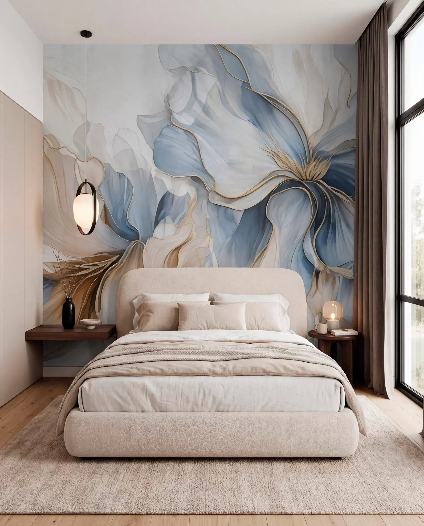 wall murals Blue and Ivory Petal Swirl w05578