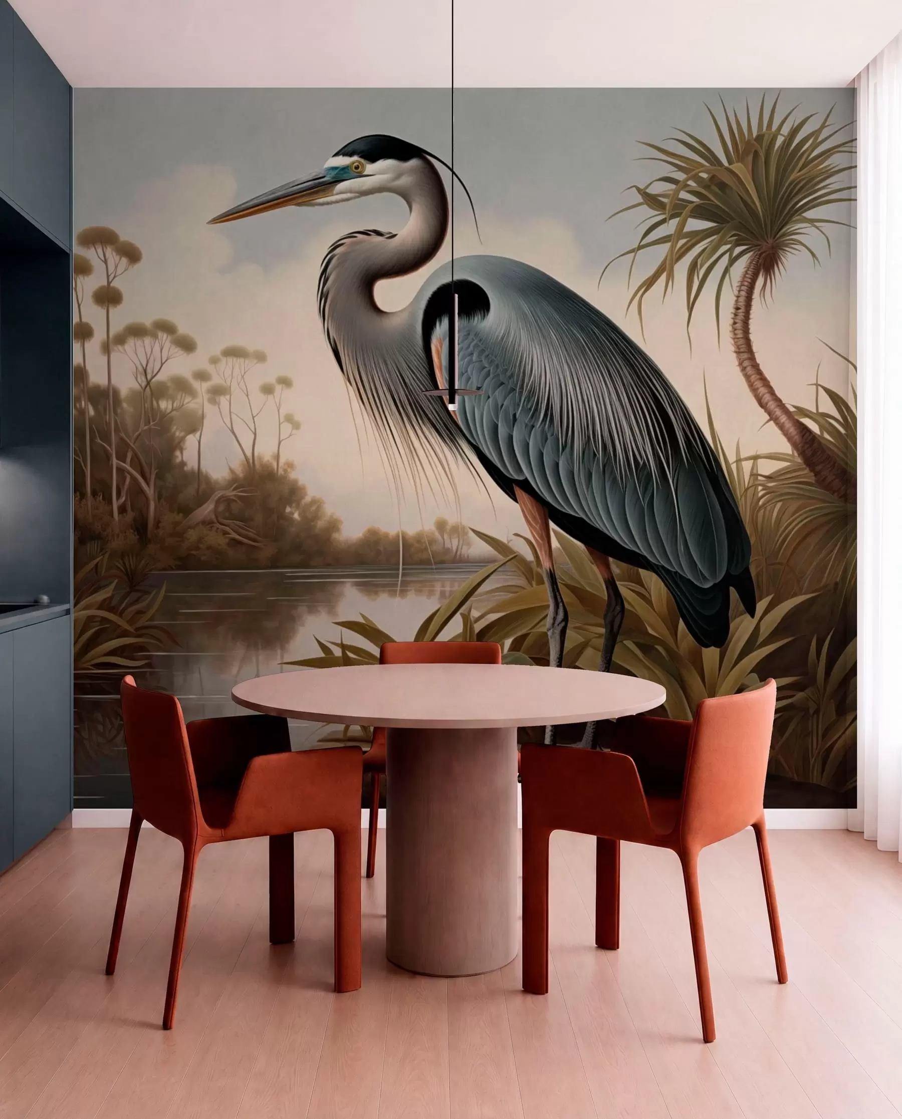 wall murals Heron by water among plants on the shore w05572