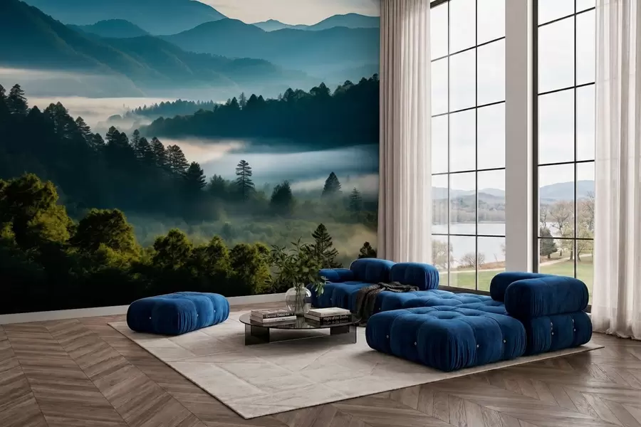 wall murals Mountain landscape with mist and forests at dawn w05573