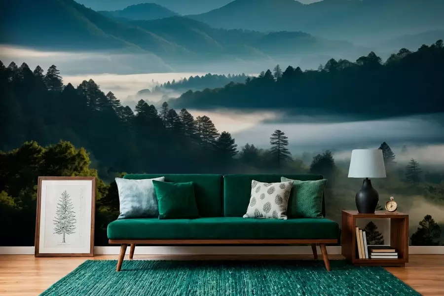 wall murals Mountain landscape with mist and forests at dawn w05573