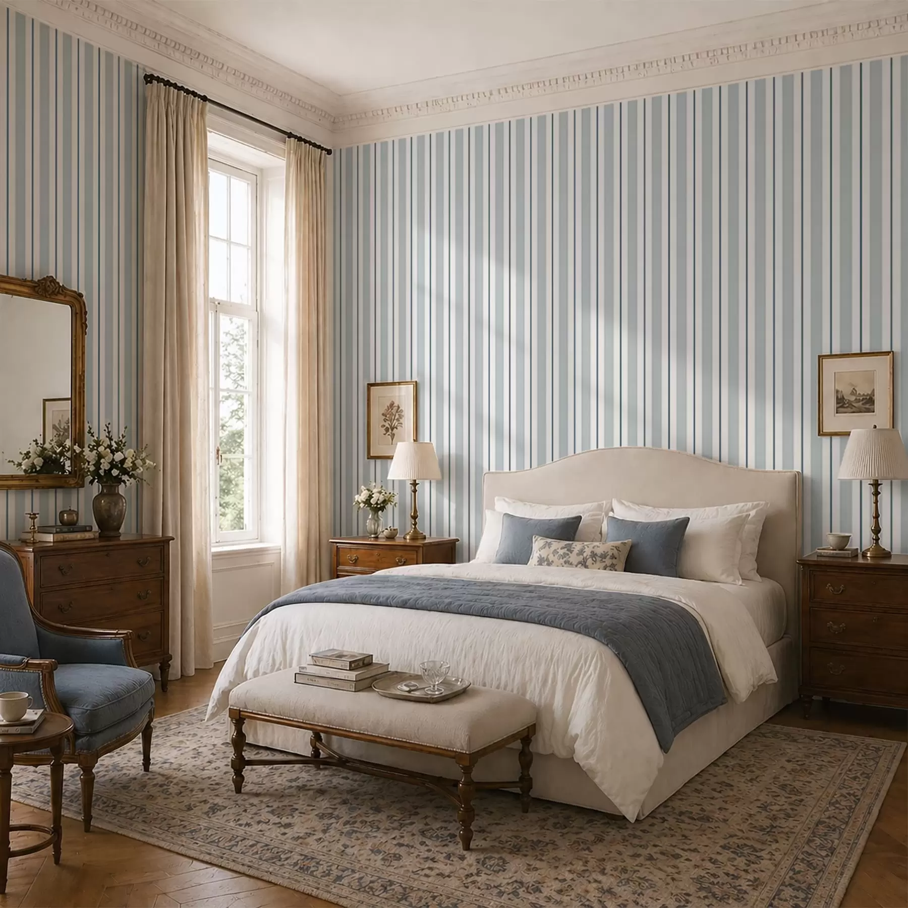 wall murals Light blue stripes with thin dark lines a01183