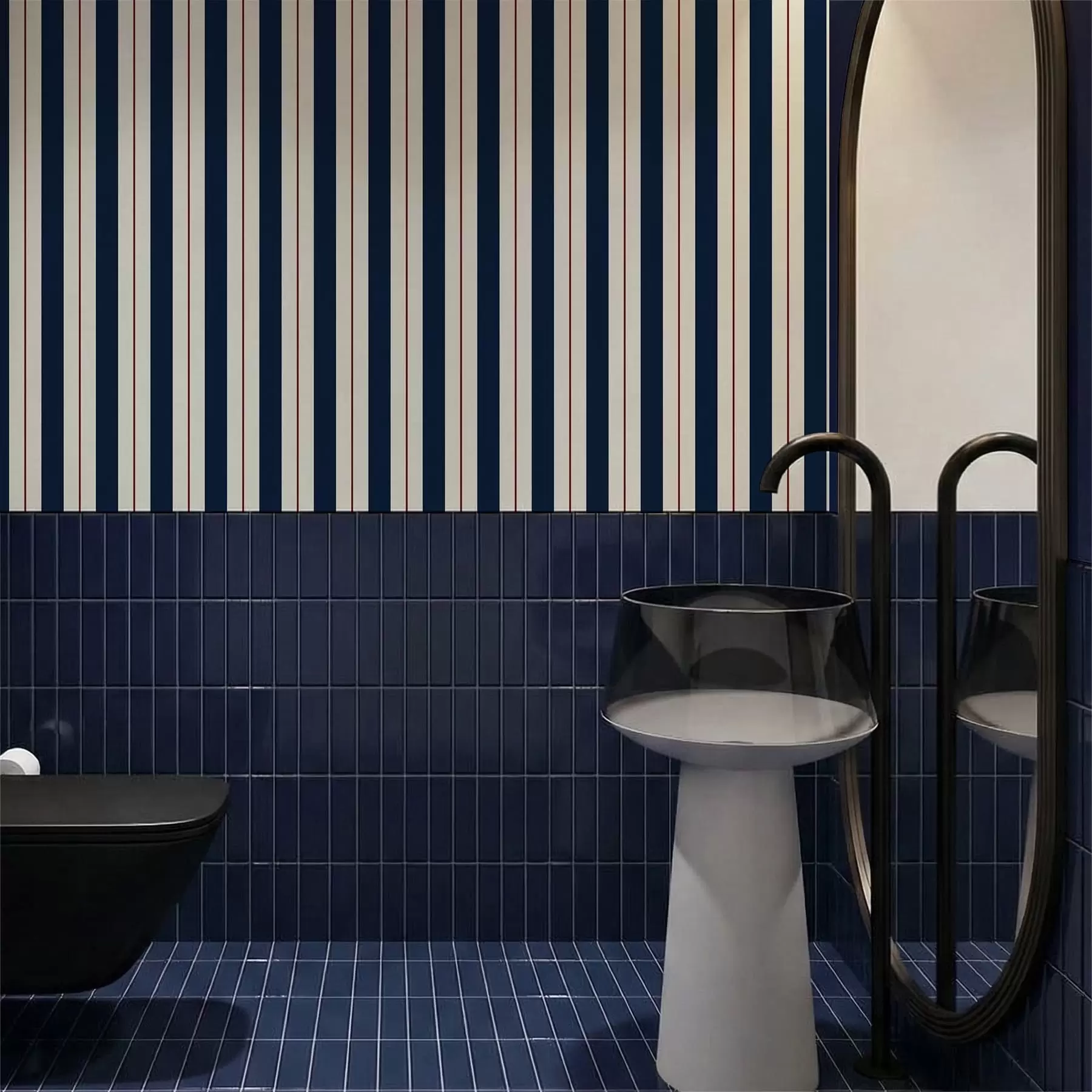 wall murals Dark blue stripes with thin red lines a01183v4