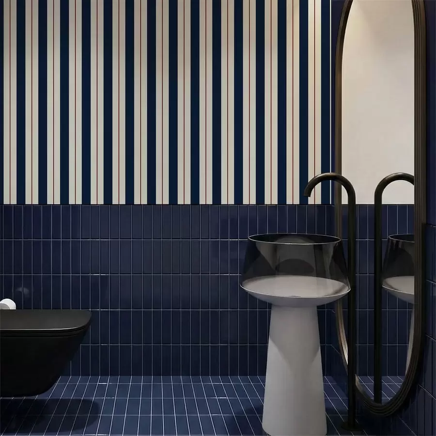wall murals Dark blue stripes with thin red lines a01183v4