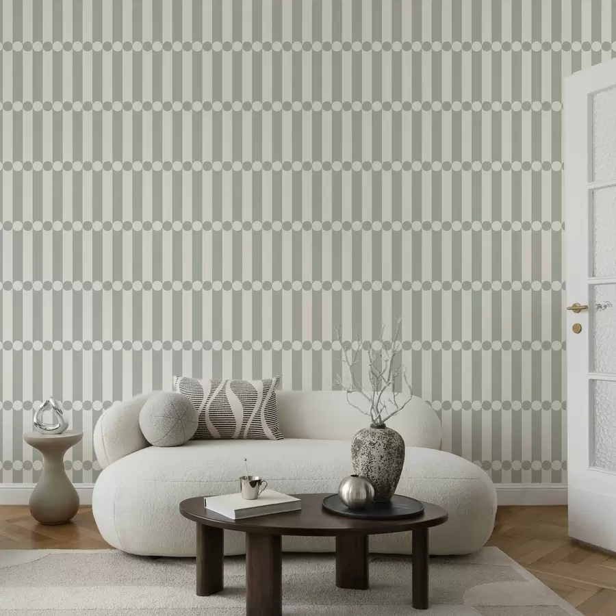 wall murals Gray-green stripes with central row of circles a01186