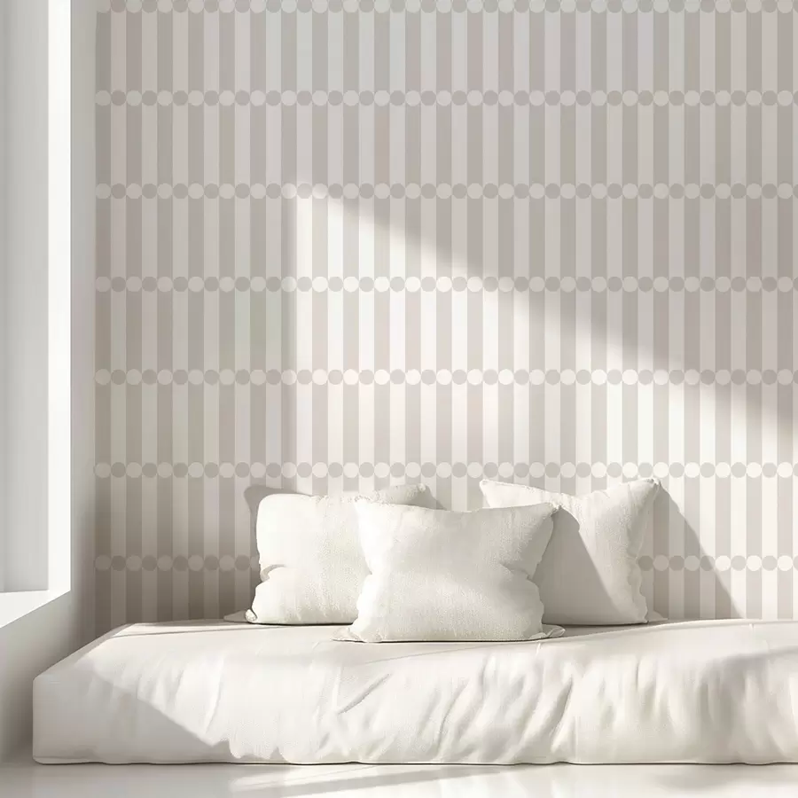 wall murals Light neutral stripes with row of circles a01186v2